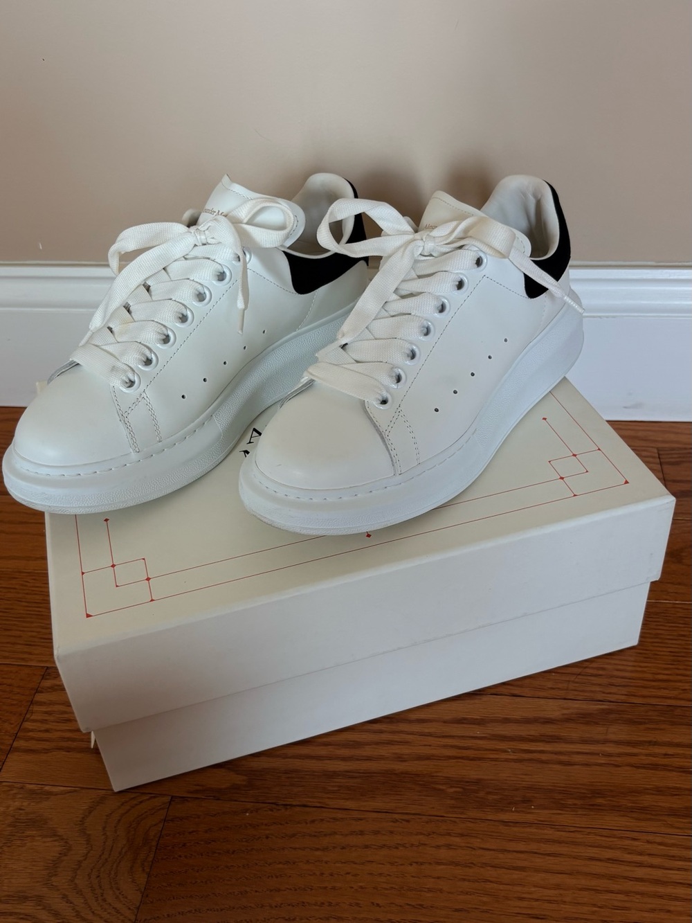 Alexander McQueen White Leather Sneakers with Black Heel Tab